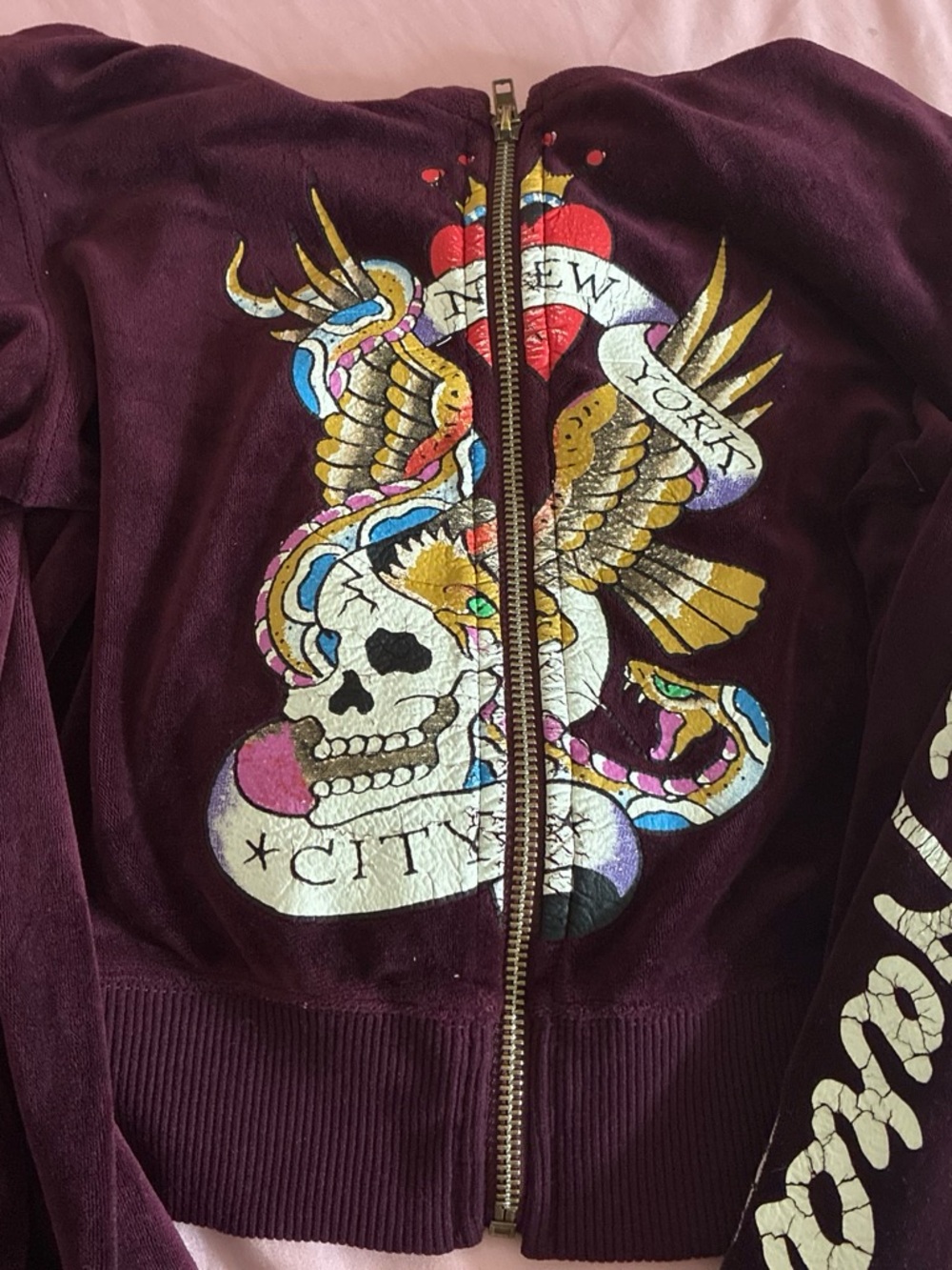 Burgundy Ed Hardy cropped zip up jacket